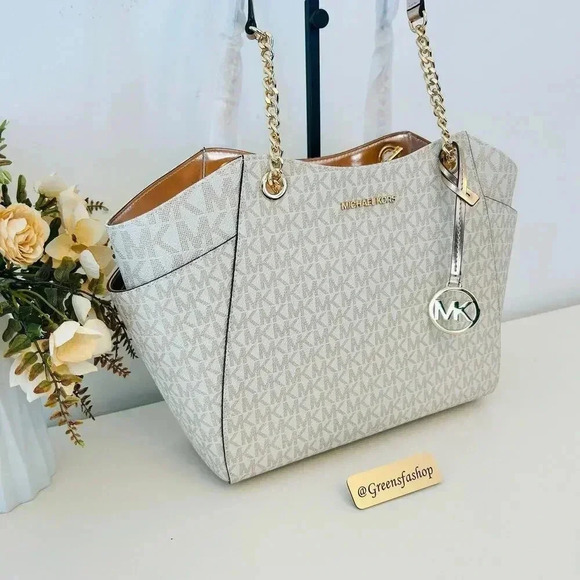 Michael Kors Purse jet set travel large chain tote shoulder bag rose gold MK - Picture 3 of 8